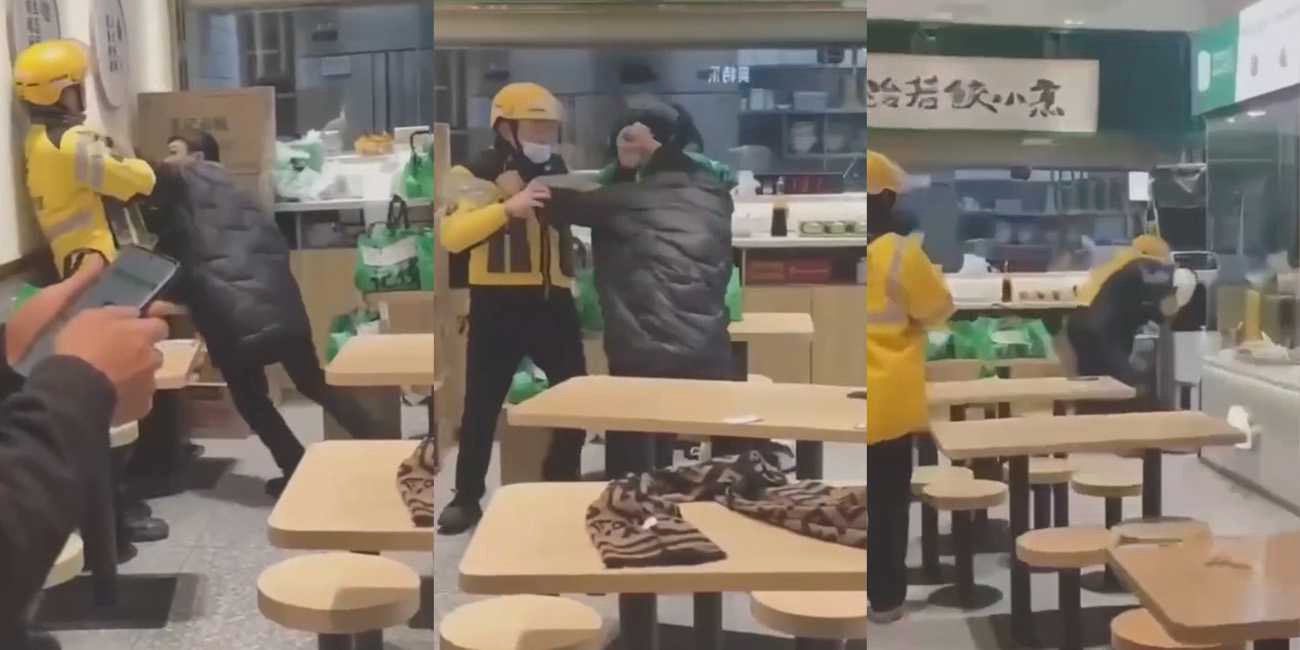 成都两外卖员因送餐问题大打出手 美团小哥战斗力异于常人却不肯发力 吓坏店员！
